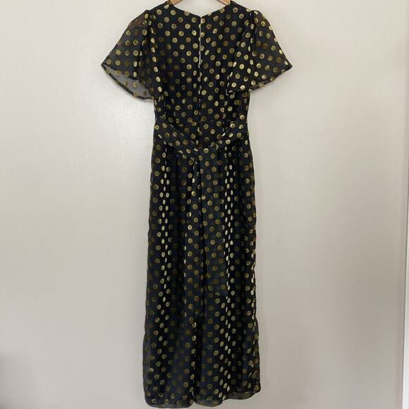 Anthropologie ASTR THE LABEL Metallic Polka Dot Wide Leg Jumpsuit V Neck Size S - Picture 9 of 15